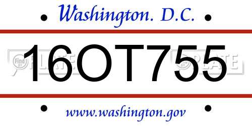 16OT755 District Of Columbia License Plate