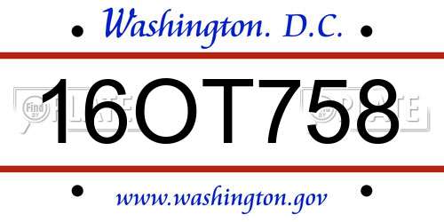 16OT758 District Of Columbia License Plate