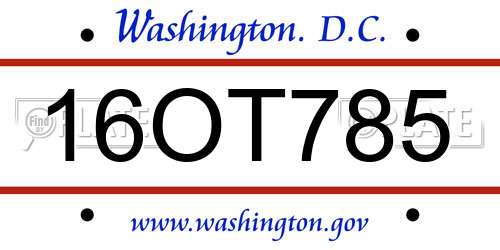 16OT785 District Of Columbia License Plate