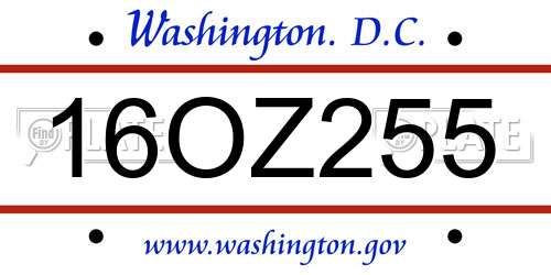 16OZ255 District Of Columbia License Plate