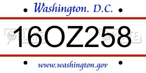 16OZ258 District Of Columbia License Plate