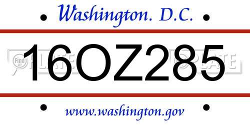 16OZ285 District Of Columbia License Plate