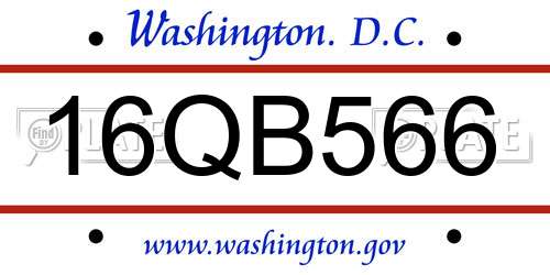 16QB566 District Of Columbia License Plate