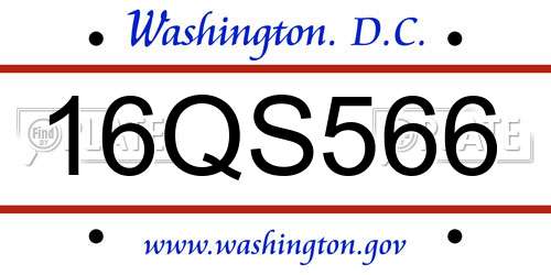 16QS566 District Of Columbia License Plate