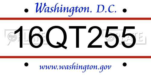 16QT255 District Of Columbia License Plate