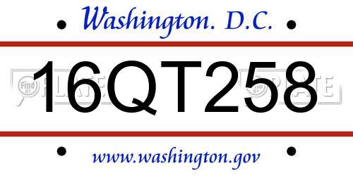 16QT258 District Of Columbia License Plate