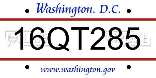 16QT285 District Of Columbia License Plate
