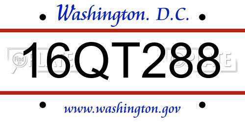 16QT288 District Of Columbia License Plate