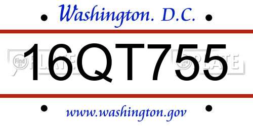 16QT755 District Of Columbia License Plate