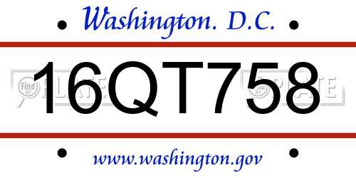 16QT758 District Of Columbia License Plate