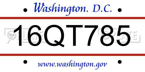 16QT785 District Of Columbia License Plate