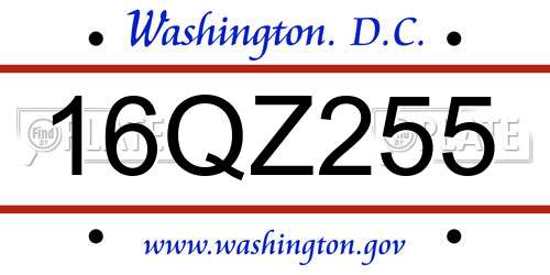 16QZ255 District Of Columbia License Plate