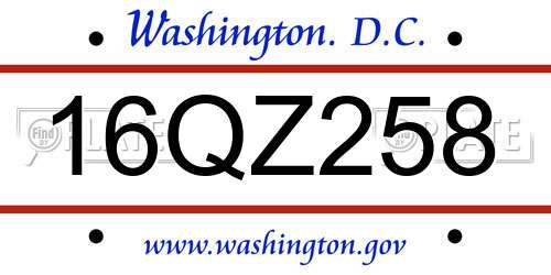 16QZ258 District Of Columbia License Plate
