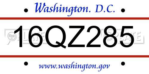 16QZ285 District Of Columbia License Plate