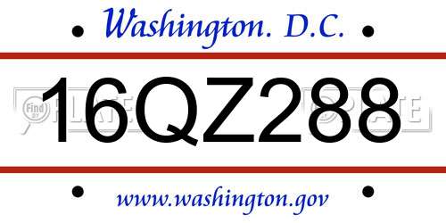 16QZ288 District Of Columbia License Plate