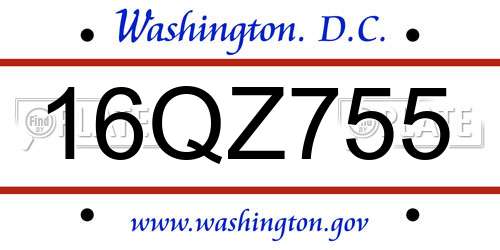 16QZ755 District Of Columbia License Plate