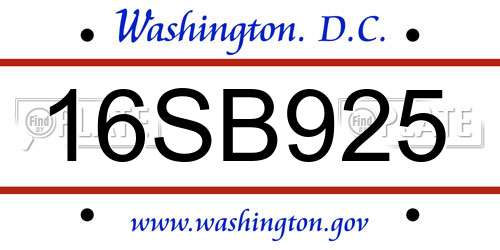 16SB925 District Of Columbia License Plate