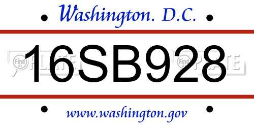 16SB928 District Of Columbia License Plate