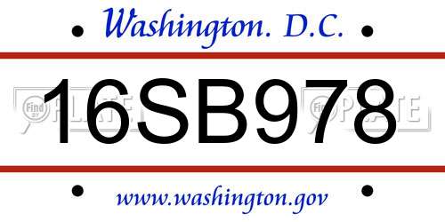16SB978 District Of Columbia License Plate