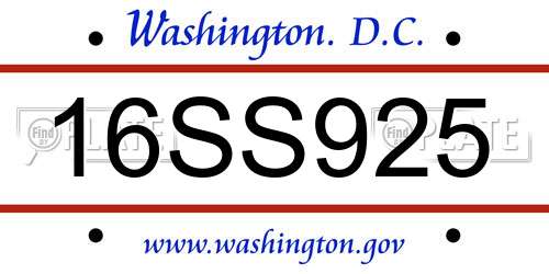 16SS925 District Of Columbia License Plate