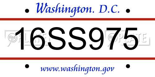 16SS975 District Of Columbia License Plate
