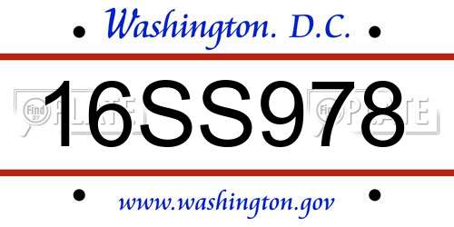 16SS978 District Of Columbia License Plate