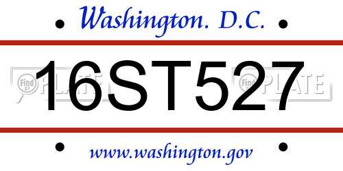 16ST527 District Of Columbia License Plate