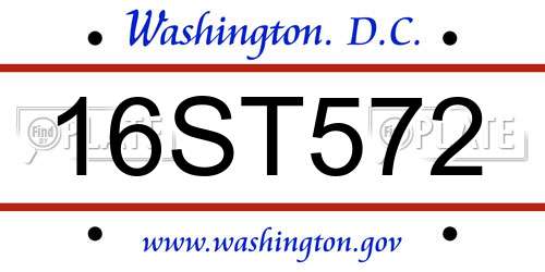16ST572 District Of Columbia License Plate