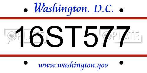 16ST577 District Of Columbia License Plate