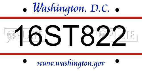 16ST822 District Of Columbia License Plate