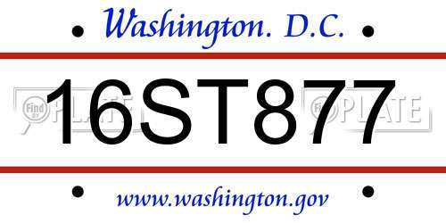 16ST877 District Of Columbia License Plate