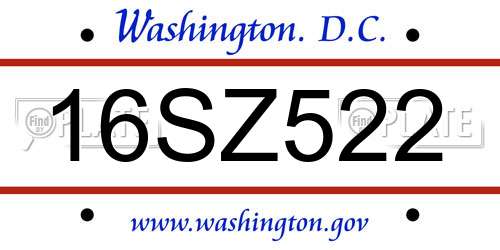 16SZ522 District Of Columbia License Plate