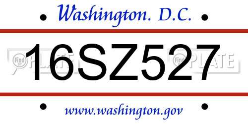 16SZ527 District Of Columbia License Plate