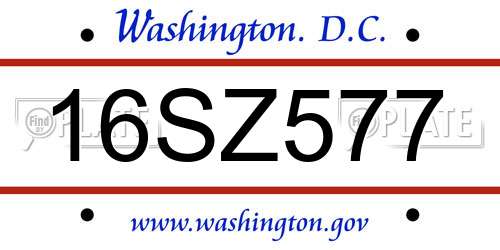 16SZ577 District Of Columbia License Plate