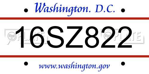 16SZ822 District Of Columbia License Plate