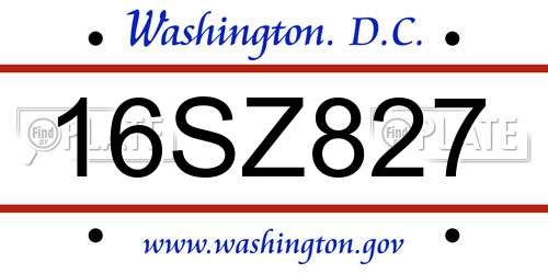 16SZ827 District Of Columbia License Plate