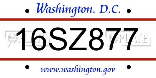 16SZ877 District Of Columbia License Plate