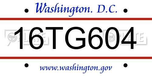 16TG604 District Of Columbia License Plate