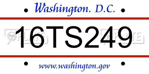16TS249 District Of Columbia License Plate