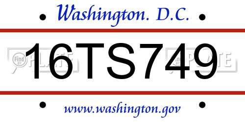 16TS749 District Of Columbia License Plate