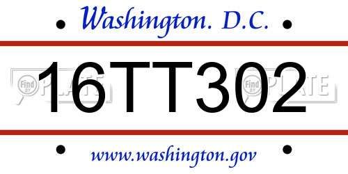 16TT302 District Of Columbia License Plate