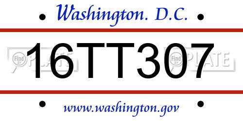 16TT307 District Of Columbia License Plate