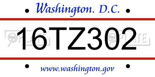 16TZ302 District Of Columbia License Plate