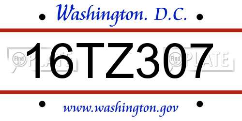16TZ307 District Of Columbia License Plate