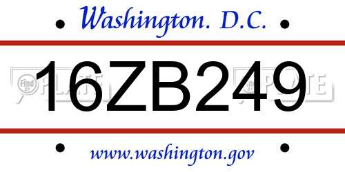 16ZB249 District Of Columbia License Plate