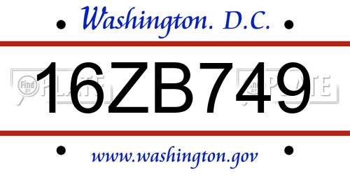 16ZB749 District Of Columbia License Plate