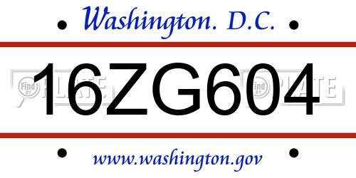 16ZG604 District Of Columbia License Plate