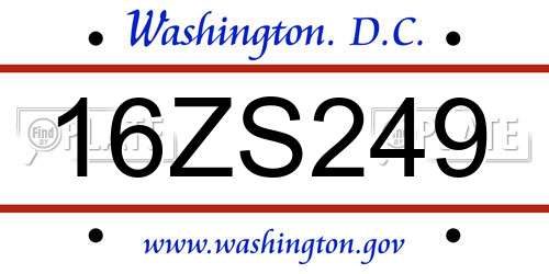 16ZS249 District Of Columbia License Plate