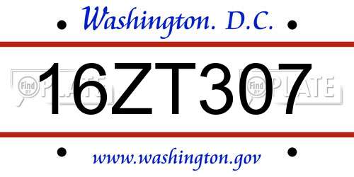 16ZT307 District Of Columbia License Plate