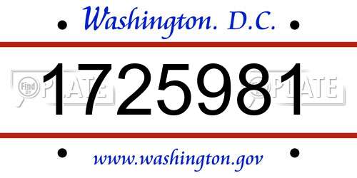 1725981 District Of Columbia License Plate